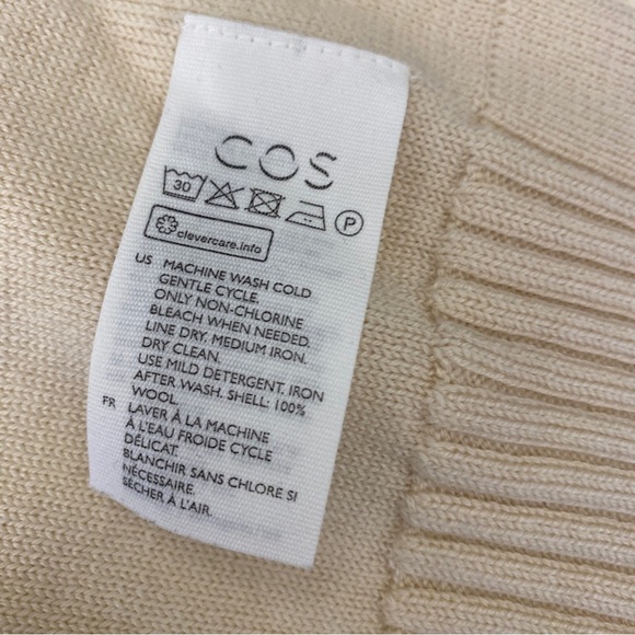COS || Merino Contrast Knit Oversized Pullover Turtleneck Sweater Green Cream S - Picture 8 of 8